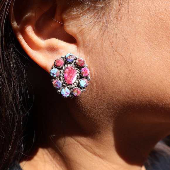 SouthWestArtisans Jewelry - Navajo Earrings Native American Jewelry Pink Spiny Oyster Shell Sterling Silver*